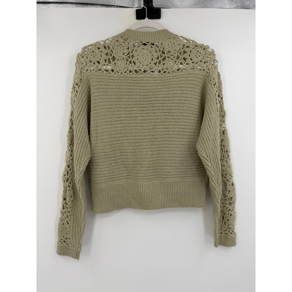 Zara Womens Size S Cardigan Sweater Green Crochet Floral Fairy Boho Wool Blend - Picture 3 of 10